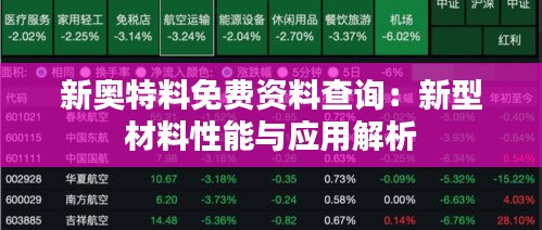 新奥特料免费资料查询：新型材料性能与应用解析